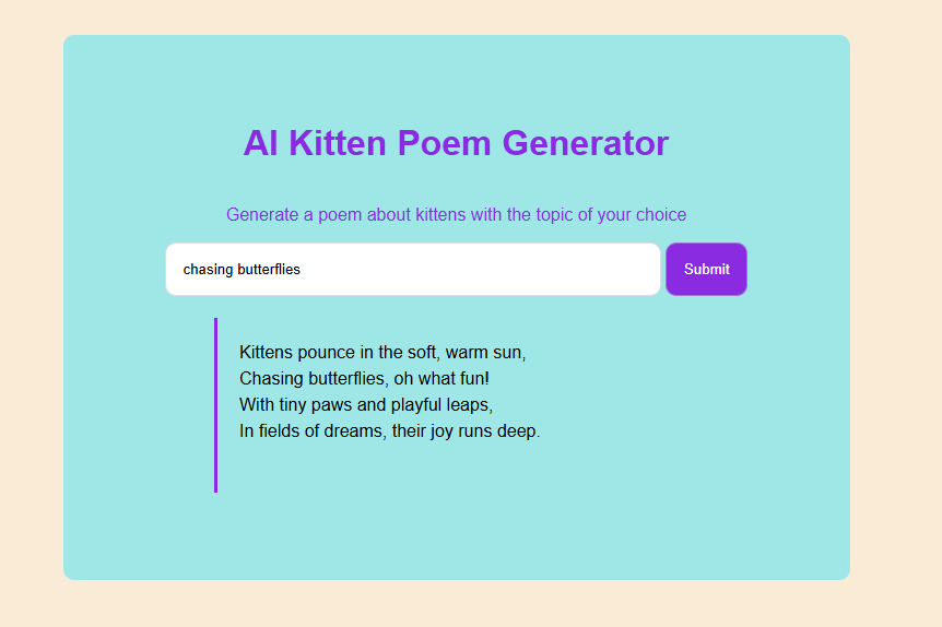 A screenshot of a poem generator app